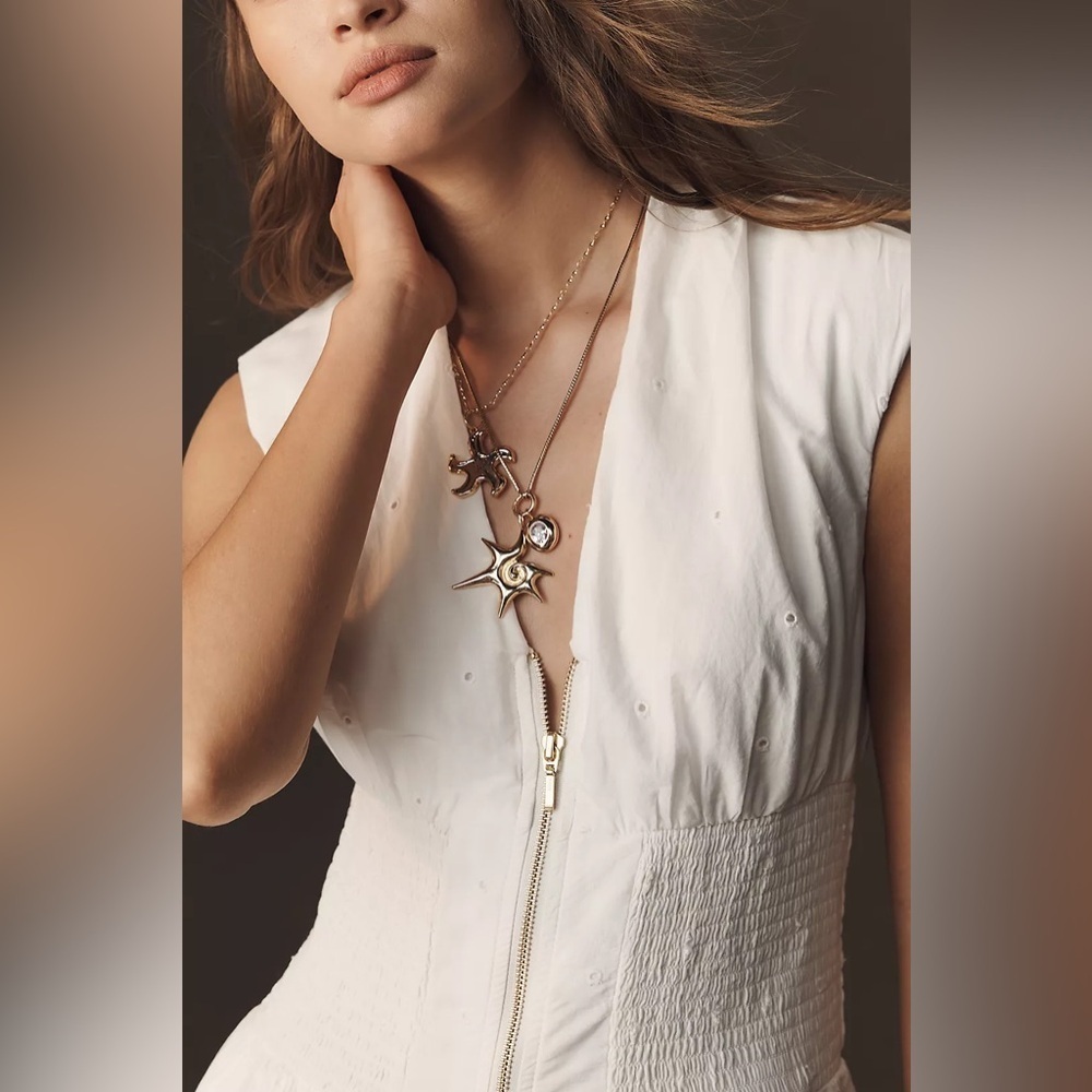 The Tommie Cap-Sleeve Smocked Front-Zip Shirt Dress: Eyelet-Trim Edition - Picture 3 of 6